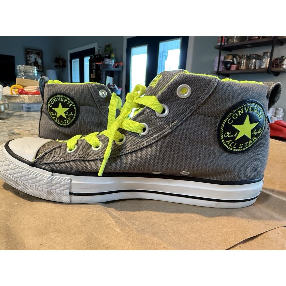 Mens Converse All Stars sz 7 grey neon green 3/4 Top‎  Chucks sneakers skater - Picture 3 of 13